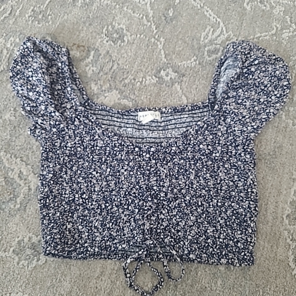 Aeropostale Navy Floral Puff Sleeve Blouse